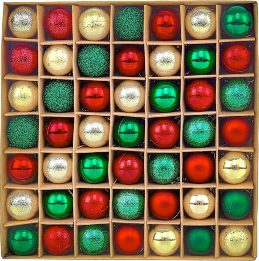 Julekuler til juletrepynt, 49 stk 3 cm Røde Grønne Gull Knusefrie Julekulepynt Røde Grønne Gull Red Green Gold