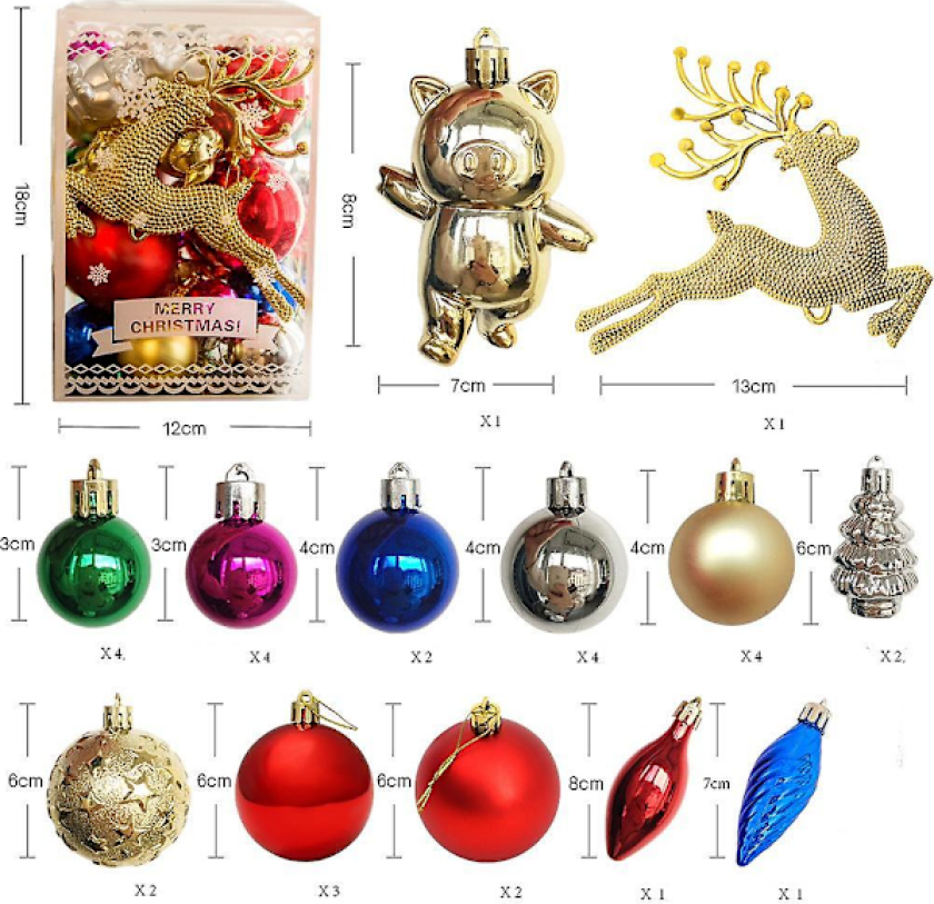 30 stk Julekuler Dekorasjon, Juletre Kule Sett (farge), Tre Dekorative Kuler, Juletre Kule Ornament, For Juletre Henger