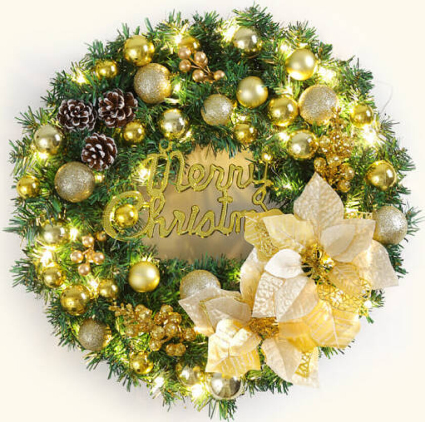 Julekrans med LED-lys, 40 cm kunstige furukongler