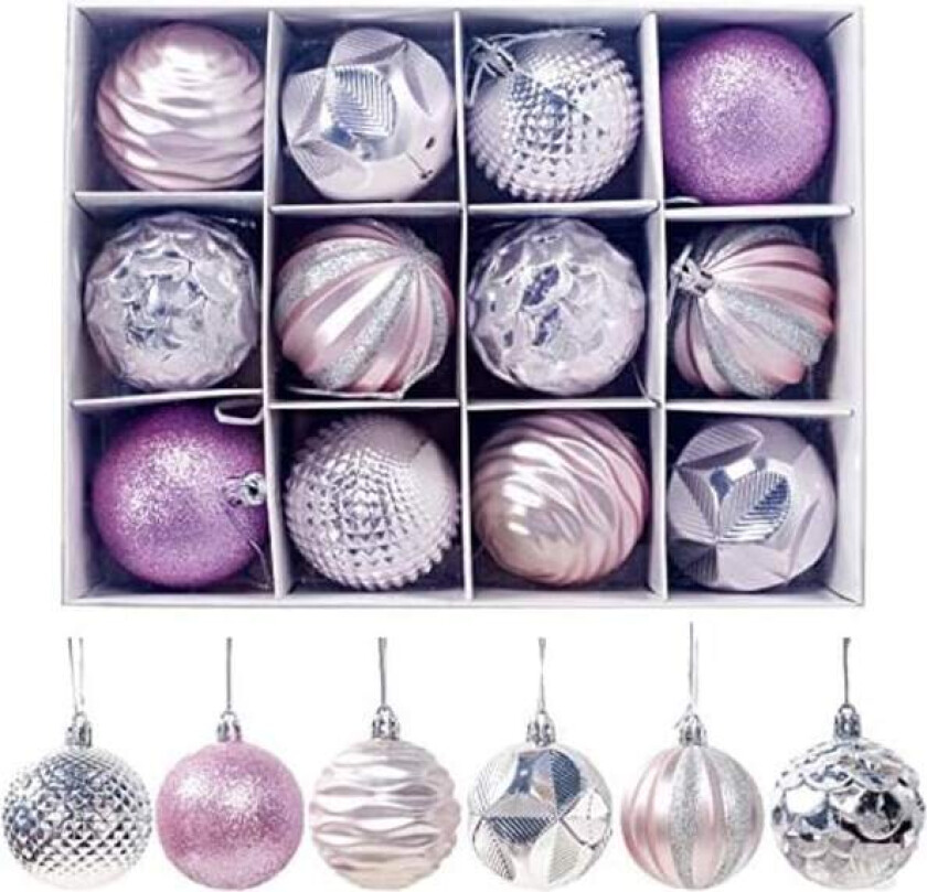 2,36'' Julekuler Ornamenter - 12 Stykker - Julepynt - Rosa