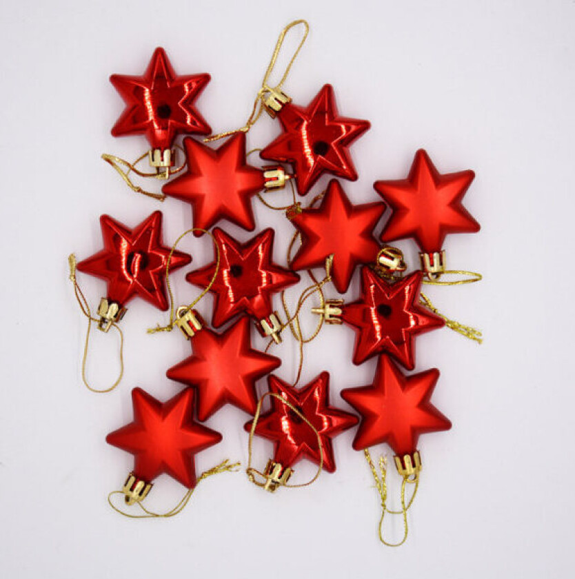 12 stk røde julepynt, julekuler i plast