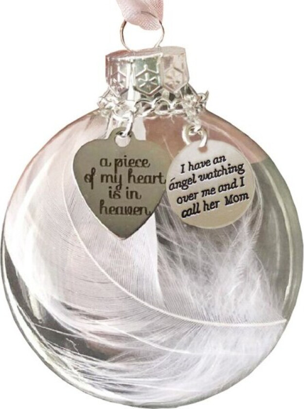 Klar julekule med fjærball, rund klar plastkulepynt, juletrpynt, minnesmerke, hengende anheng, gave