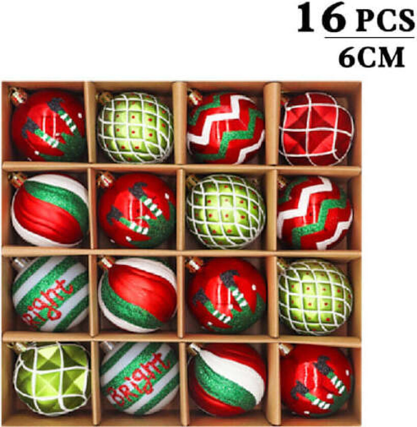 16 stk Julekule, Uknuselige Dekorative Julebælkuler for Fest, Bryllup, Julepynt