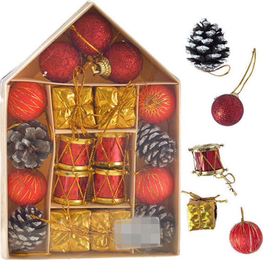 Julekulesett: Juletrærpyntkuler, knussikre, hengende, fargede, til fest, bryllup, hjem, utendørs, innendørs