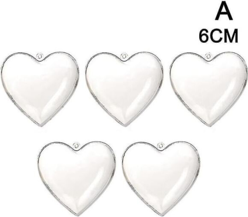 5 stk gjennomsiktige hjerteformede julekuler i plast, DIY-plastkuler, bryllupsfestdekor, juledekorasjoner