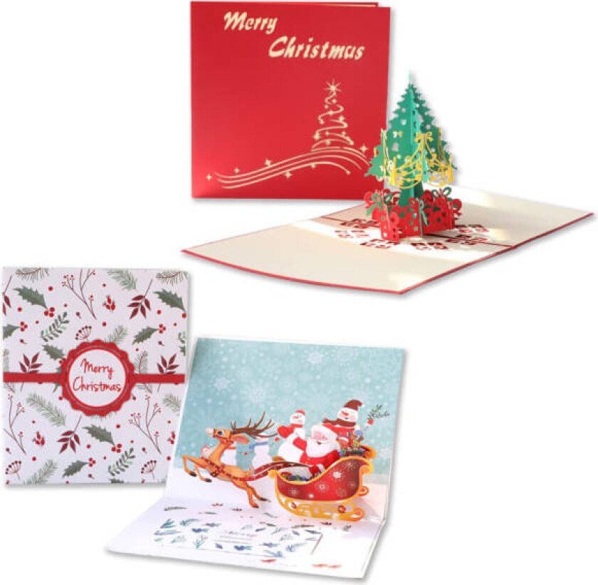 Ulike julekort, 3D gratulasjonskort, gavekort