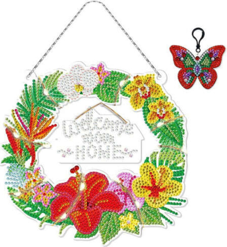 5D Diamantmaleri DIY Julekrans Henge LED Lysstreng