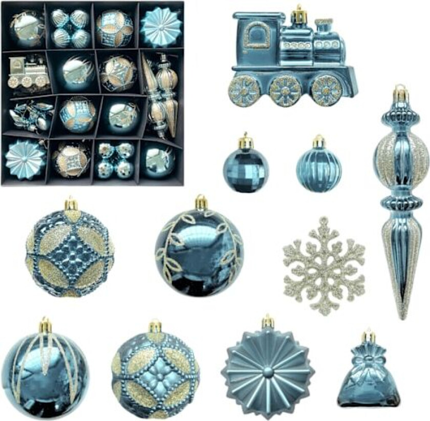 Julepynt, sett med 60 julekuler med snøflak-mønster, fargerikt malte julekule-hengere.