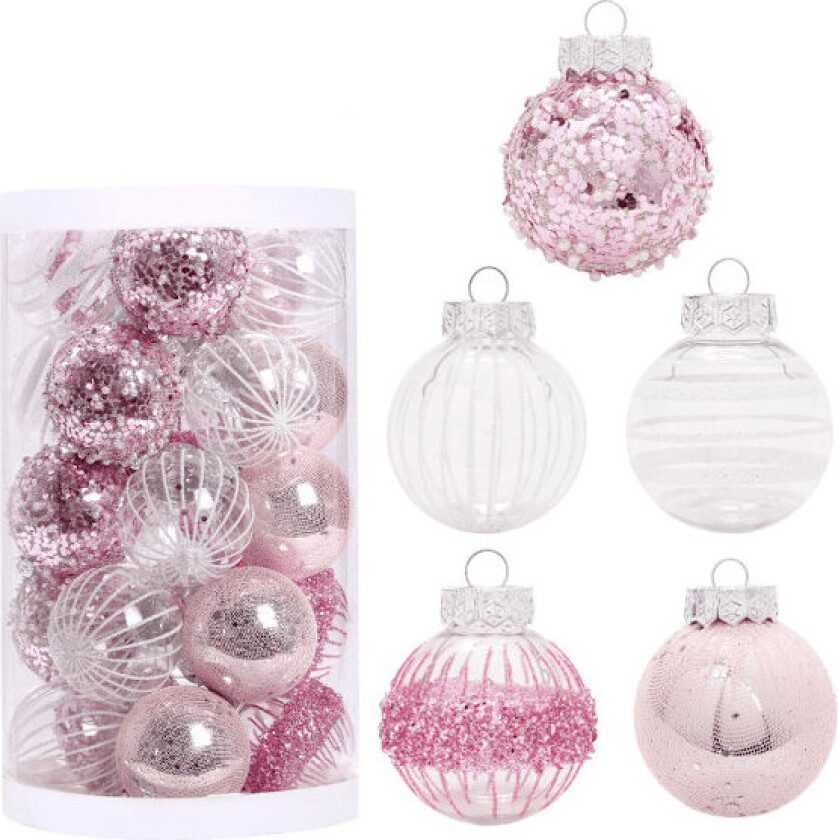 25 stk. Julepynt, rosa malt julekule sett, juletre dekorasjonskuler