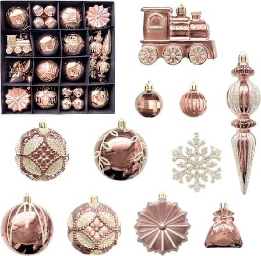 Julepynt, sett med 60 julekuler med snøflak-mønster, fargerikt malte julekule-hengere.