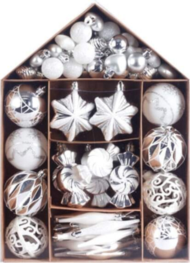 73-delt sett med julekuler for dekorasjon og gaver - blå