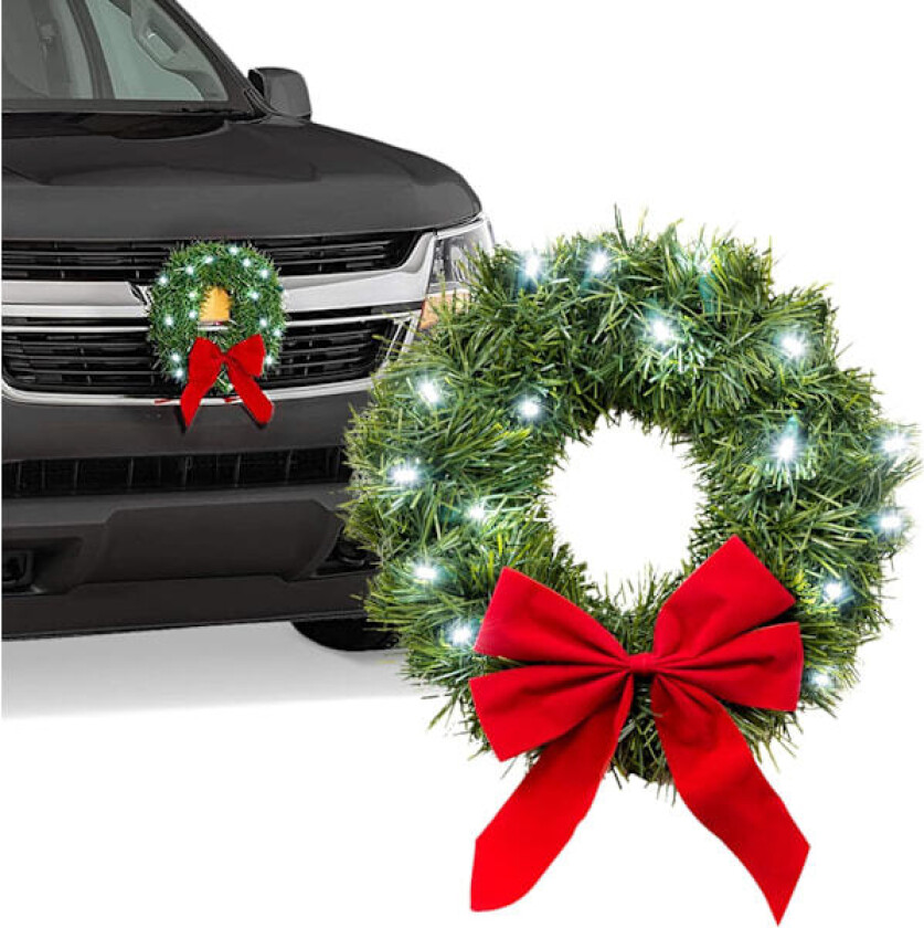 1 stk Julebildekorasjon - Julekrans til bil - Lysende julekrans til bilgrill - Passer til Jeep, lastebiler, SUV