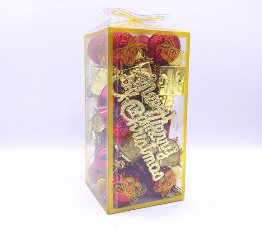 Julekule i plast, sett med julekuler til juletreet, julepynt Golden+red