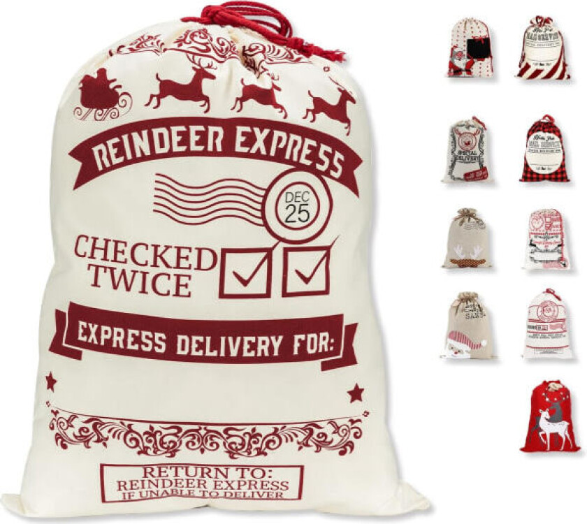 Tomtesäck Gavepose, Julepose Tomtesäck med snorrebånd farge 1