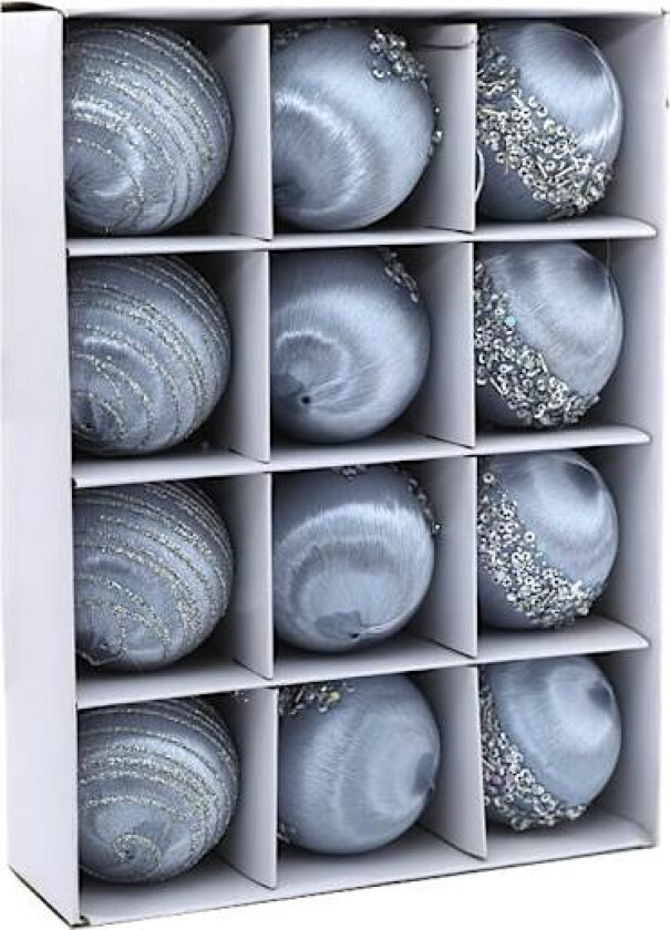 Julepynt med silkebånd, julekuler, juletrepynt, gaver graublau