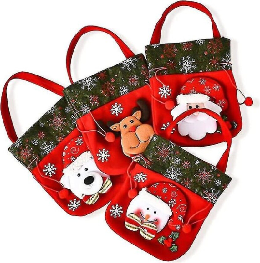 4 stk julegavepose med snøring, julegodtepose, gavepose