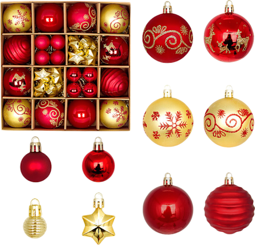 Set med 60 julekuler, 3-6 cm, malte juledekorasjoner, juletrepynt Rot