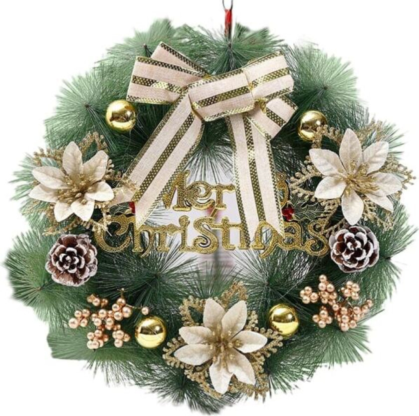 Julekrans, kranser for inngangsdøren utendørs, juledekorasjoner for dører, hengende dørkransdekorasjon 30CM (stripete gull)