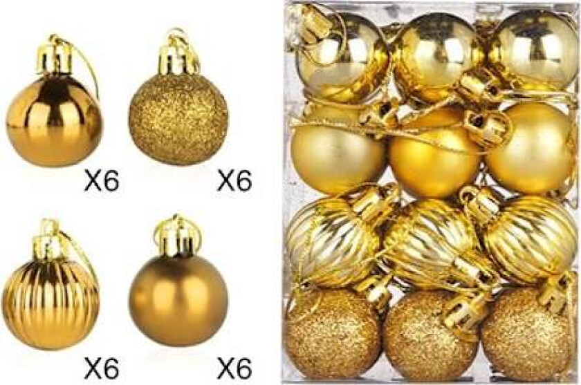 Gull julekule, 24 stk gull julekule juletreballdekorasjoner Xmas Shatt