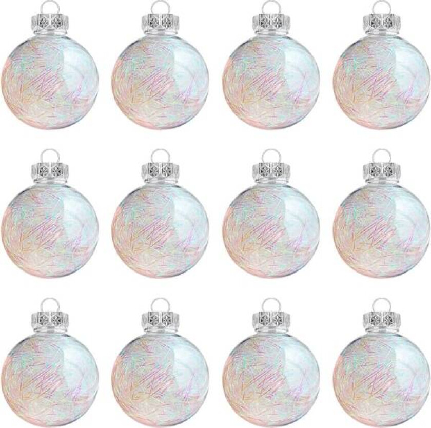Gjennomsiktige julekuler til å fylle, 12 stk. gjennomsiktige plastjulekuler