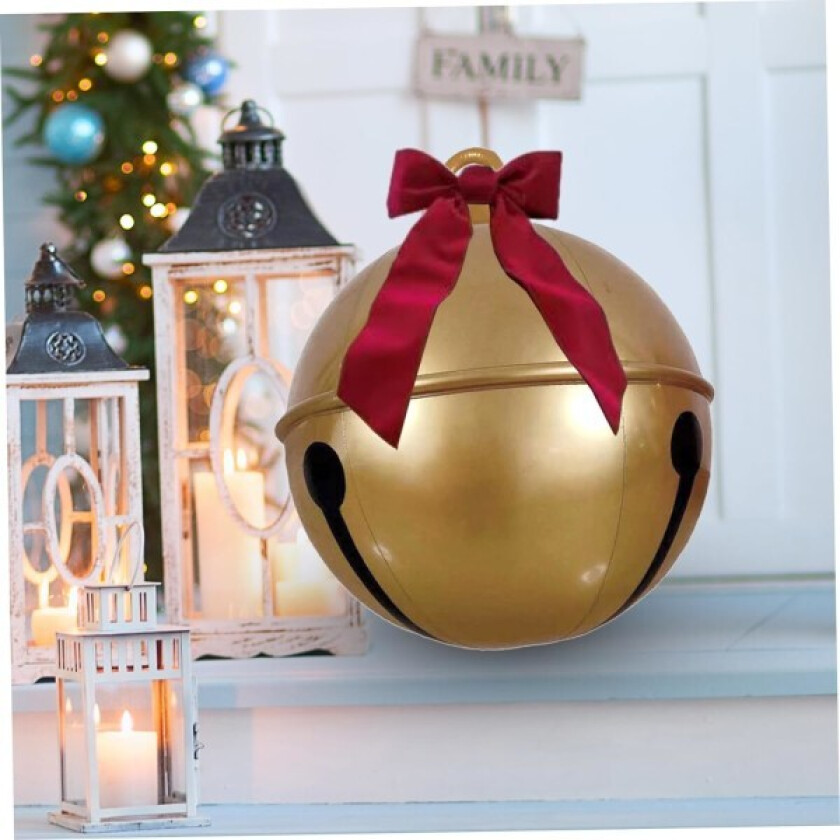 Stor Oppblåsbar Julekule, 60 cm Giant PVC Julekule med Stor Rød Sløyfe, Utendørs Oppblåsbar Juledekorasjon