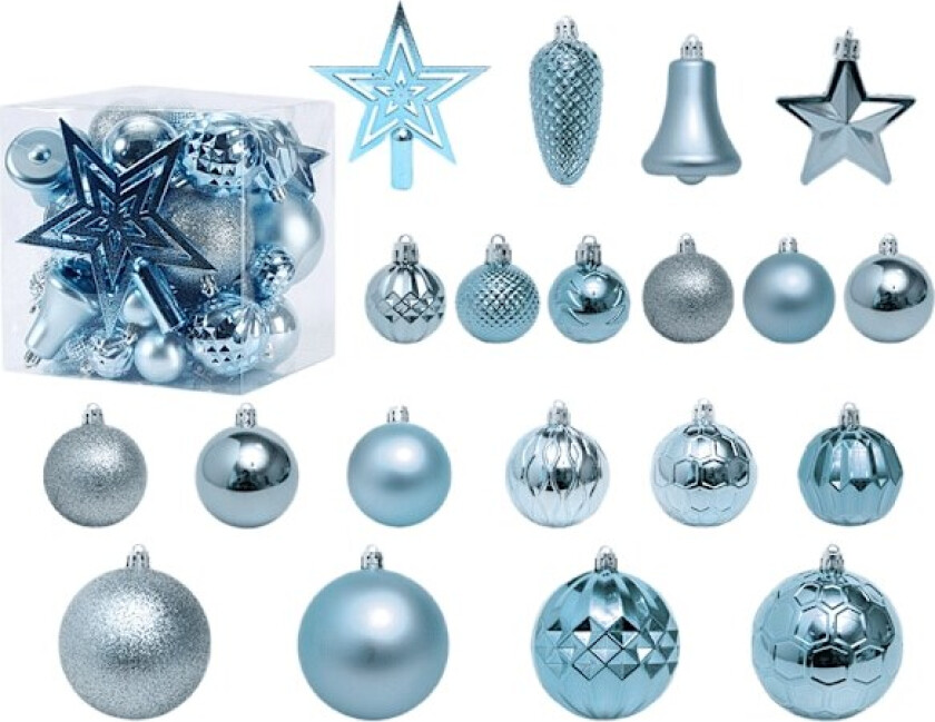 Julepynt, 45 stk. trepynt, julekuler, juletrær-hengende sett Blau