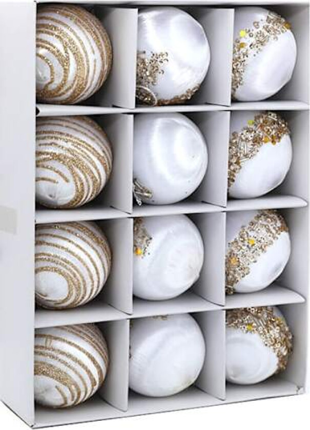 Julepynt med silkebånd, julekuler, juletrepynt, gaver Weiß