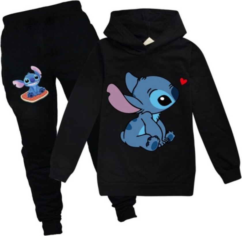 Lilo Stitch Barn Pojkar Genser Joggebukse Treningsbukse 2 ST Klær W black 160cm
