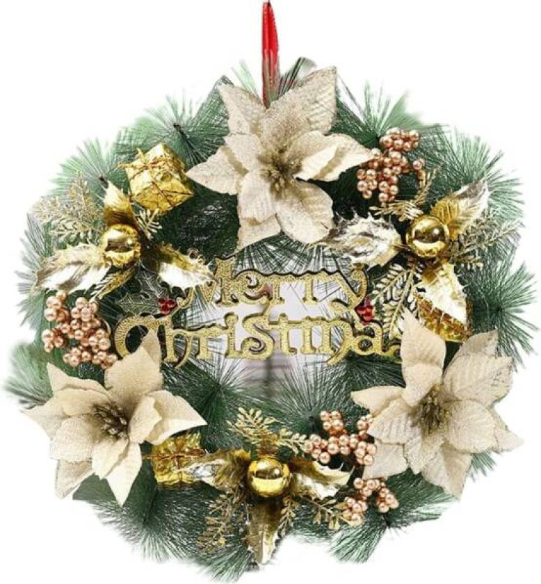 Julekrans, kranser til ytterdøren utendørs, juledekorasjoner til døren, hengende dørkransdekorasjon 30CM(Furu nåler gull)
