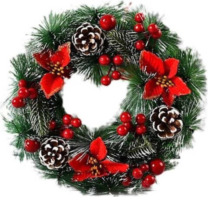 Kunstig julekrans laget av grønne furugrener dekorert