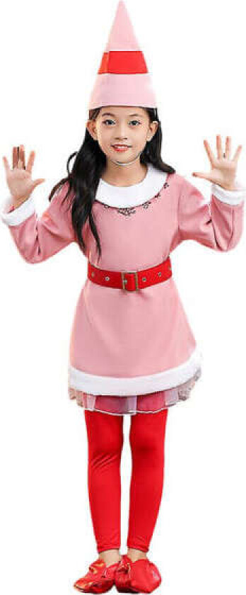 Julefestdrakt for barn, jente og gutt, 3-10 år, lang ermet, alvedrakt, cosplay, festdrakt, rosa, 3-4 år