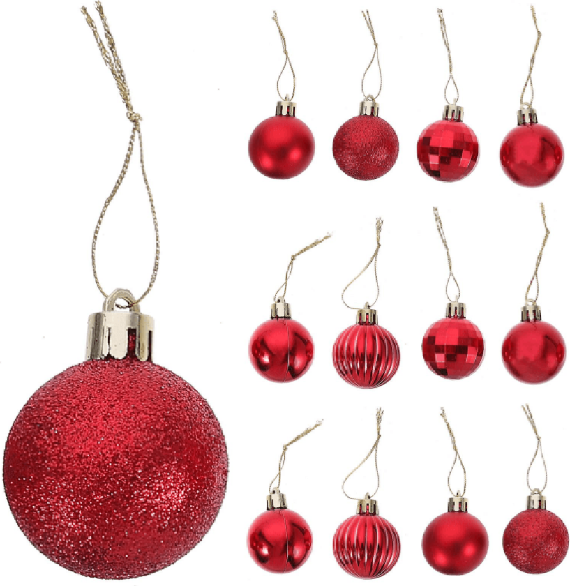 36 stk julekulepynt Feriehengende kulepynt Julekuleanheng (4X4cm, rød)