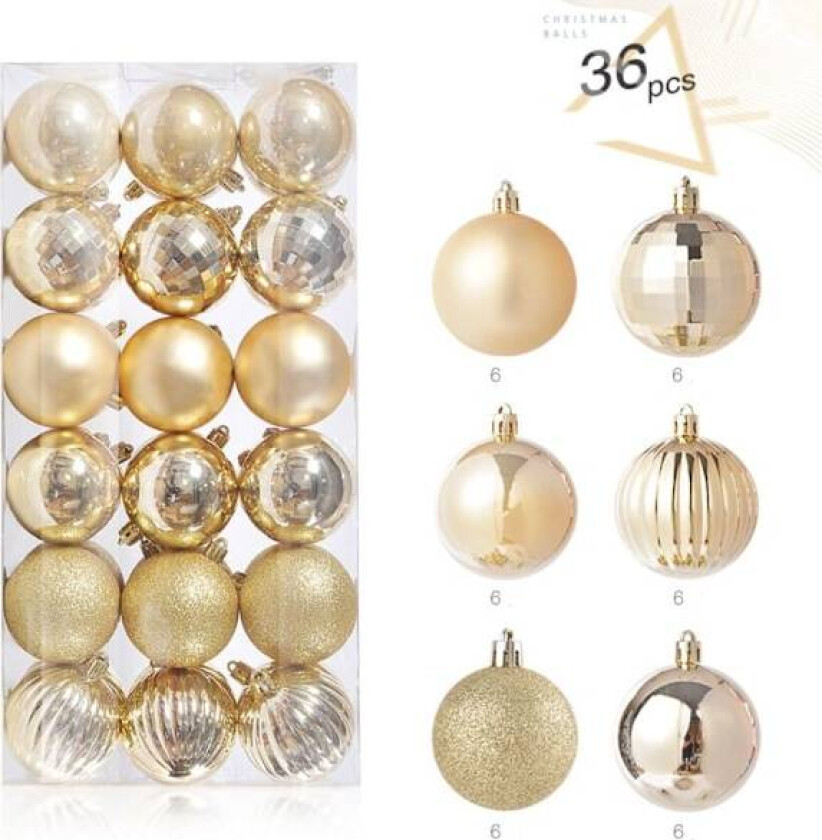 36 stk Julekulepyntsett Julgranshänge GULL Gold