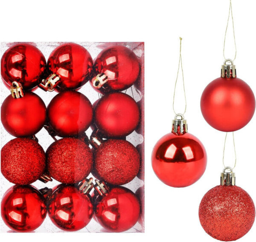 Julekule, juletrepynt, plastpynt julepynt, til julefester, avslutningsfester - 4 cm (rød)