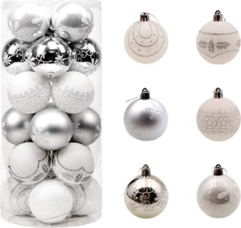Julepynt 24 stk 6cm/2,36 i søndersliten plast juletrepynt, julekuler til juletrær bryllupsfest og hjem des.