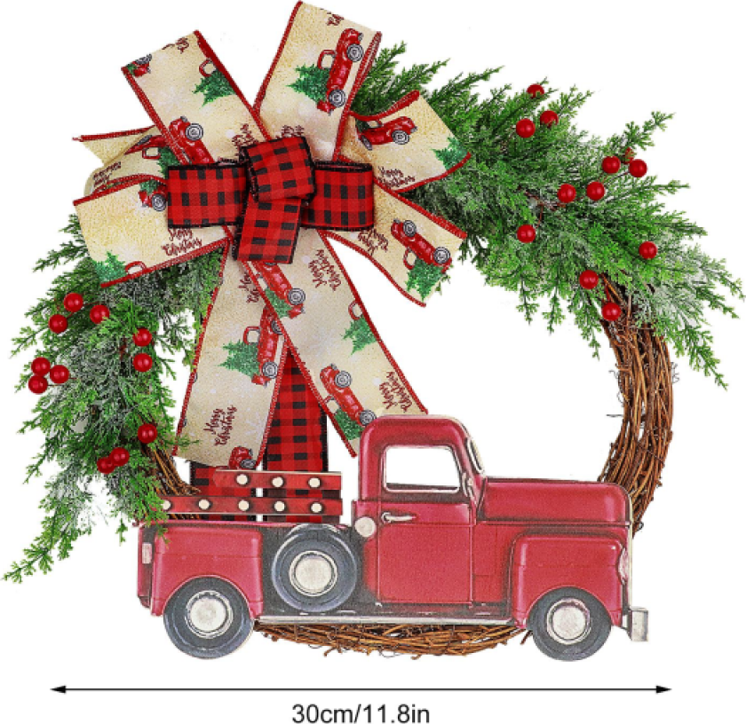 Rød lastebil julekrans høstkrans for dørdekorasjoner for landlig høst høst Halloween Thanksgiving