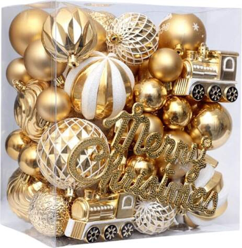 Julepynt, 65-delt sett med malte julekuler, juletrærpynt Gelb