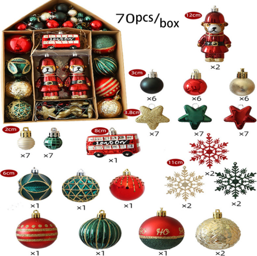 70 stk Julekuler 2-12cm Bil, Hengende Dekorasjon for