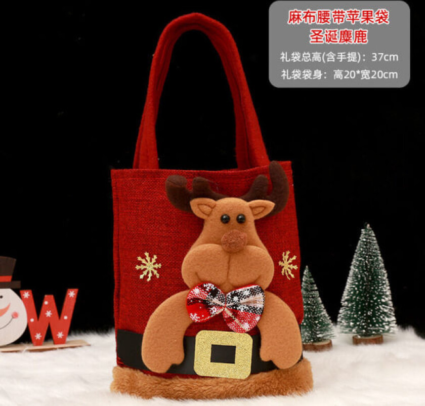 Mub- Jul epleveske gavepose Juleaften Frukt emballasjepose godteri gave tøypose gaveemballasje Säckvävsbälte älgmodell