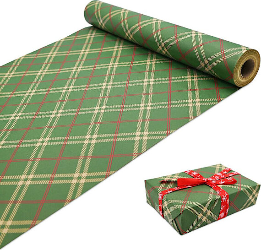 Julegavepapir, 43cm x 3m Rullpakke, Gjenvinnbart Kraft Gavepapir, Festlig Design for Innpakking av Jule-, Bursdags- og Bryllupsgaver