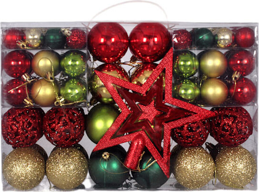 Set med 101 gjennomsiktige julekuler, 3-6 cm, blanke og matte, juledekorasjoner Grün