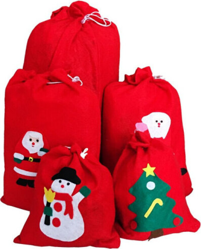 Julenisse 5 XL Julepose, Rød Julenissepose Gavepose, Julenisse Gavepose - Stor 40*60cm Tilfeldig Gruppe