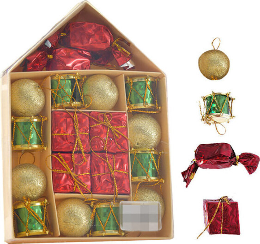 Julekulesett: Juletrærpyntkuler, knussikre, hengende, fargede, til fest, bryllup, hjem, utendørs, innendørs