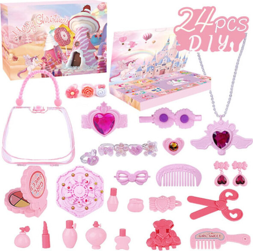 Julekalender med sjarm for 2024 - 24 dagers nedtelling, julegave til jenter, halskjede, armbånd, enhjørning style 3