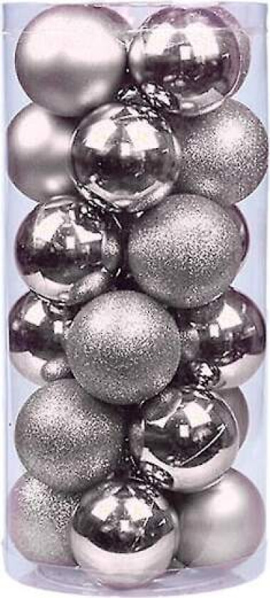 Sett med knusebestandige julekulepynt til juletreet, sølv