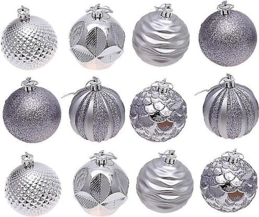 12 stk 6cm Julekule Juletrepynt Hengende Utstilling Ornament Til Hjem Fest Bryllup (sølv)