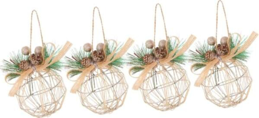 4 stk. dekorative juleanheng i jern, julekuler, julepynt