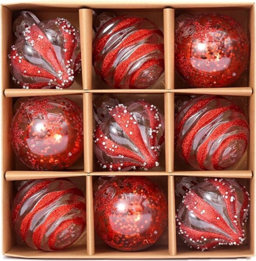 80mm Glitrende Røde Hengende Julekuler, Knusefrie Pynt til Festlig Feiring, Juletrærpynt RED