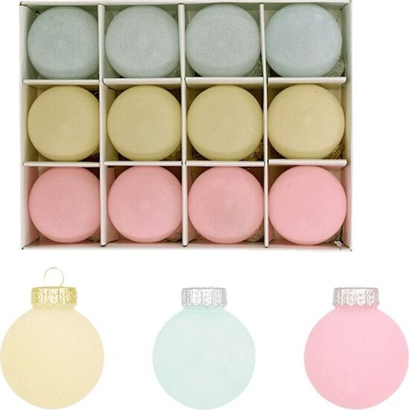 Set med 12 julekuler, 6 cm, i en boks, juletrepynt, for feiringer og fester blau rosa