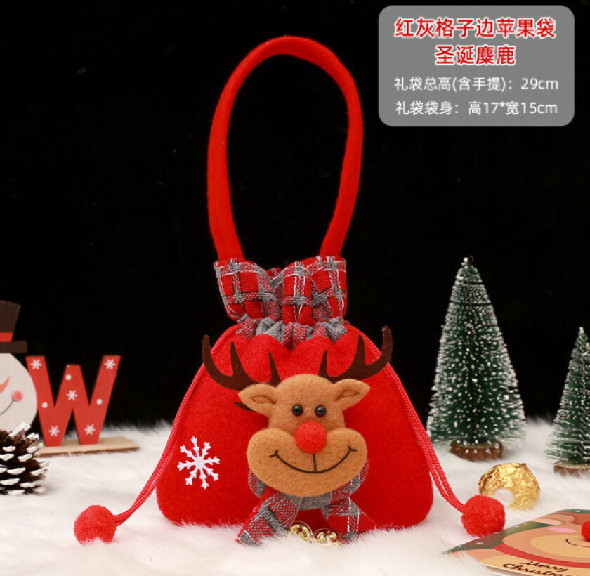 Mub- Jul epleveske gavepose Julaften Frukt emballasjepose godteri gave tøypose gaveemballasje Röd Grå Rutig Äppelväska Älg (S)